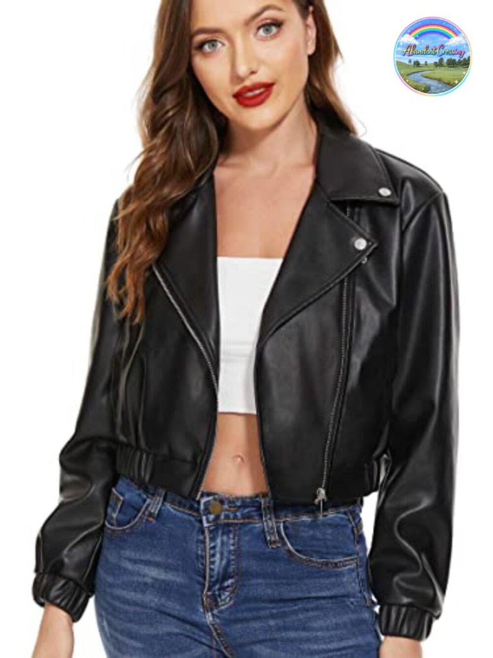 Faux Leather Cropped Moto Jacket - Aviator Biker Style with Lining